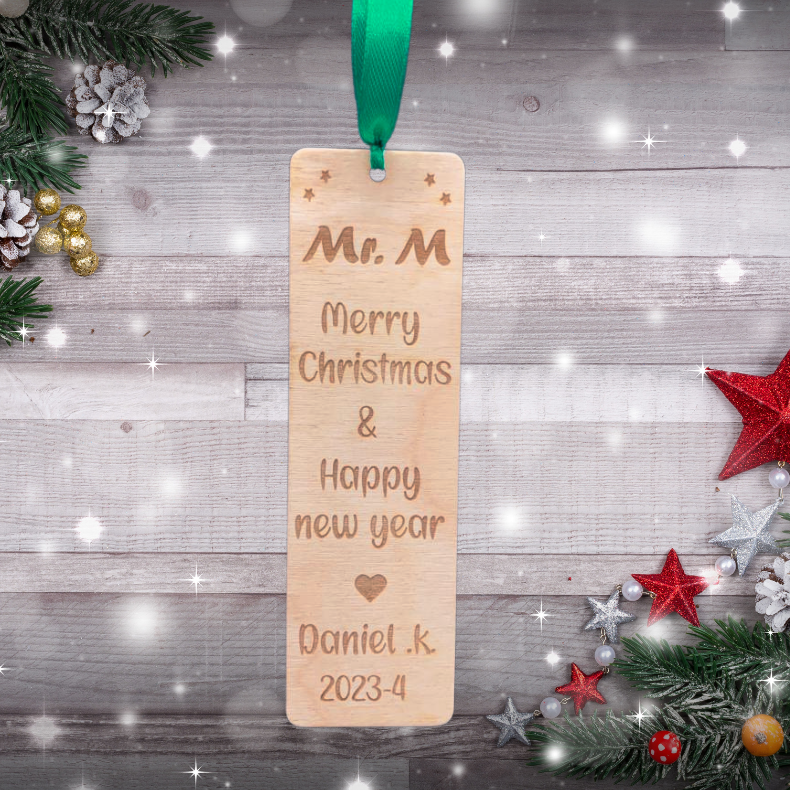 Engraved Wooden Teacher's Christmas Bookmark